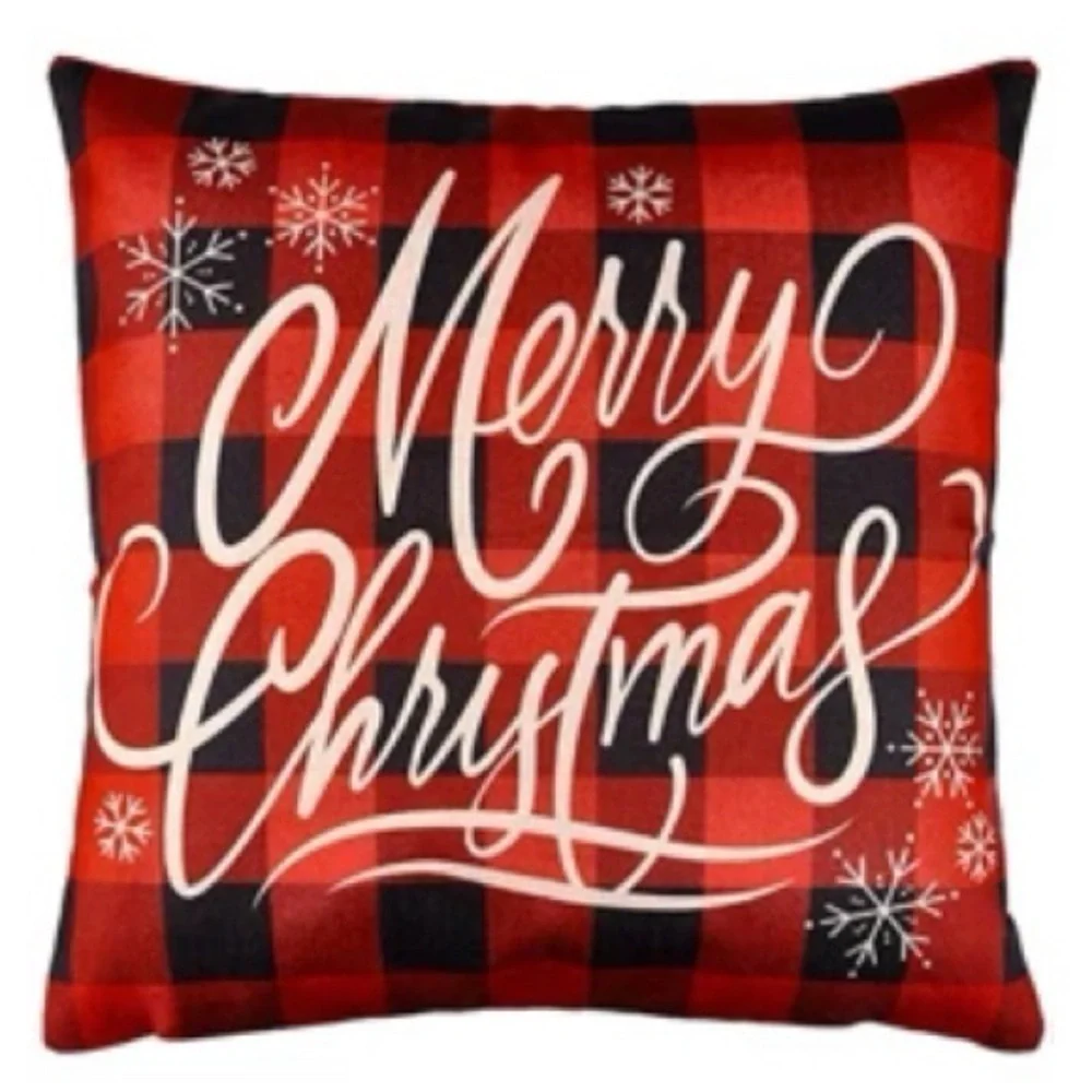 Pillow Cover Set Christmas Rustic Holiday Zip Linen Buffalo Plaid Red Black 17”